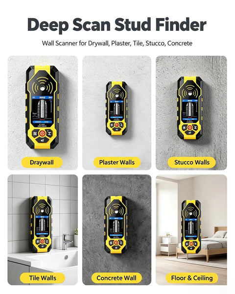 Heavy Duty 4 In 1 Stud Finder Wall Scanner With Digital Hd Screen And Deep Scan Mode for drywall, plaster, and tile scanning.