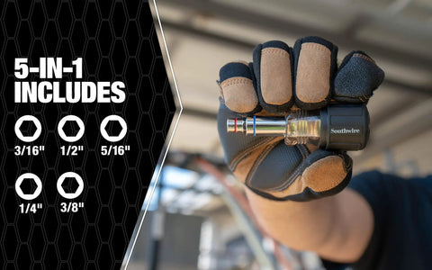 Worker holding Stubby Nut Driver Kit With 5 In 1 Versatility And Color Coded Ends Chrome Plated Finish Cushioned Grip