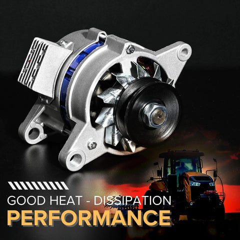 Powerful 1200W PMA Generator For Low RPM Engines, Delivers 12V To 14V AC Charging And Lighting, aluminum housing, with voltage stabilizer, shown next to a silhouette of a tractor.