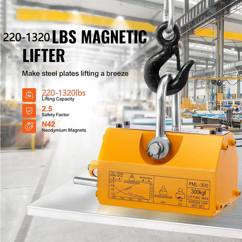 Heavy Duty Permanent Magnetic Lifter Bulletproof Grip For Hoists And Shop Cranes Snappy Flip Lever with 220-1320 lbs capacity.