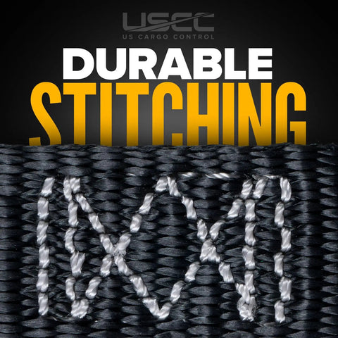 Close-up of stitching on Endless Ratchet Straps 1 Inch Wide By 15 Foot Four Pack Stainless Steel Tie Downs For Marine Use.