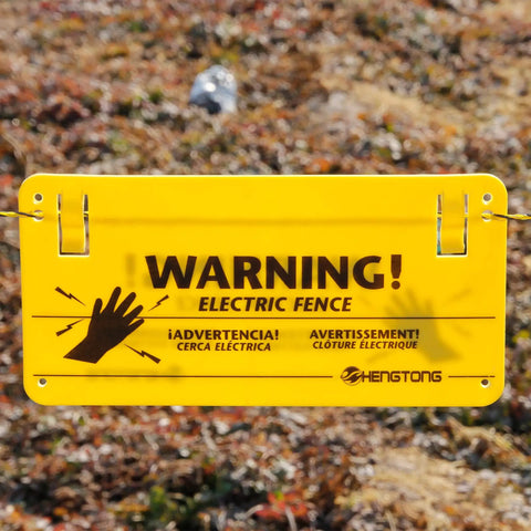 Electric Fence Warning Sign Set 4 Pack Yellow No Touching Safety Signs 9.5 By 4.7 Inches Durable Plastic For Farm And Home Use Strong Adhesive Stick On Labels For Outdoor Fence Lines.