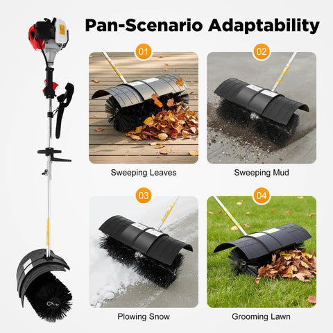 Heavy Duty 52Cc Gas Walk Behind Lawn Sweeper With Handheld Broom Attachment For Farms, Streets, And Gardens, cleaning leaves and mud.