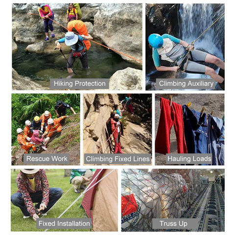 Outdoor Climbing Rope 32ft Escape Rope For Rock Climbing And Fire Rescue used in various scenarios like hiking and rescue.