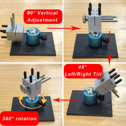 Killer Mini Vise Tabletop Clamp With 360 Degree Rotating Spherical Base And Sick Grip for model assembly showing adjustable features.