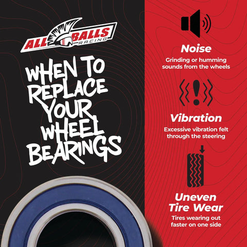 Illustration showing signs to replace Wheel Bearing Kit 25-1378 For Honda Replacement Heavy-Duty Double Sealed Bearings ABEC3.