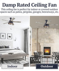 Brightondale 52 Inch Industrial Style Indoor Outdoor LED Ceiling Fan With Light in bedroom and patio setups