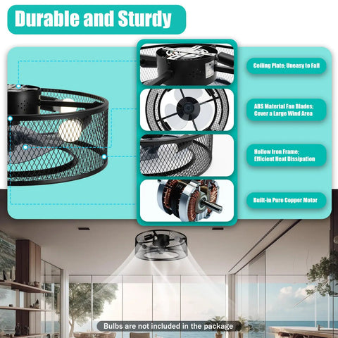 Ceiling Fan Light 18 Inch 3-Setting 40W Modern Mount for Living Room with ABS blades and copper motor.