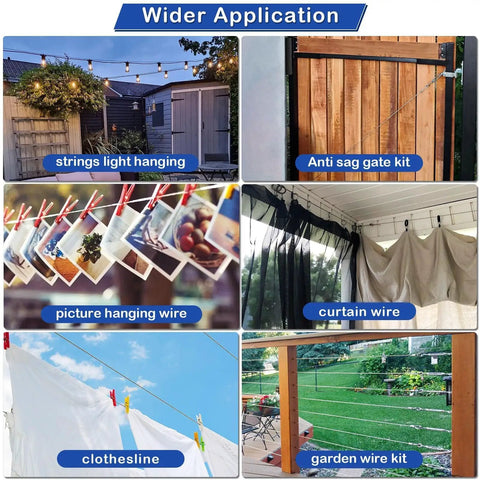Applications of One Eighth Inch Wire Rope Kit With 100 Ft Vinyl Coated Stainless Cable, 50 Crimping Sleeves, 20 Thimbles