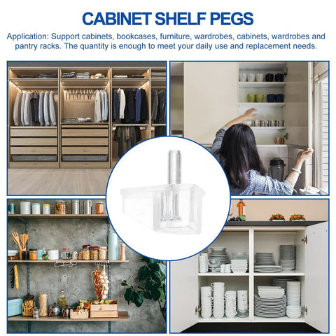 20 Piece Plastic Cabinet Shelf Pegs 3mm Smooth Surface Pins For Glass And Wood Shelves in various home storage setups