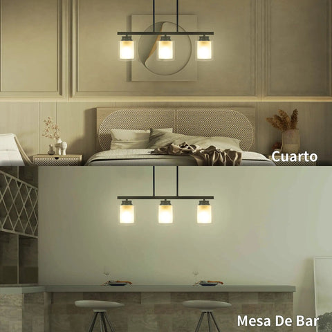 Industrial Kitchen Island Pendant Light With Three Lights Modern Double Glass Shades hanging in bedroom and bar setting