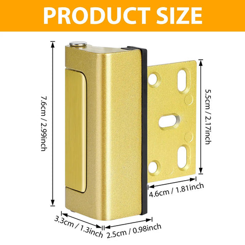 Bulletproof 3 Inch Interior Door Security Reinforcement Plate Gold Aluminum with size dimensions for toddler child proof latch.