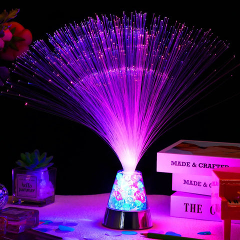 Two Pack LED Fiber Optic Lamps With Remote Control, 13.5 Inch Multicolor Changing Fiber Optic Lights With Crystal Base, glowing