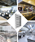 Six Pack 19.5 By 19.5 Inch 430 Stainless Steel Hood Filters With 7 Grooves And Dual Side Handles installed in commercial kitchens