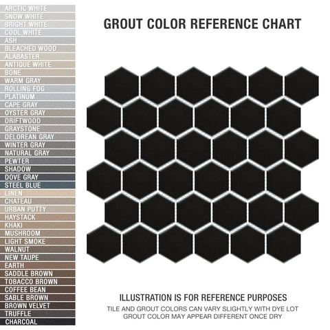 2-Inch Hex Matte Black Porcelain Mosaic Tile For Floors And Walls Mesh Mounted 11.13 x 12.63 Inches Grade 1 First Quality PEI III
