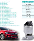 EGR Valve EGV589 EGR1273 Drop In Replacement For Chevy GMC Buick Cadillac Isuzu Pontiac Olds Bravada next to car and part numbers