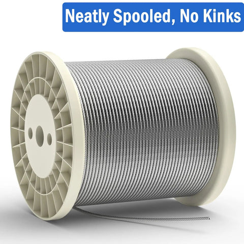 Spool of One Eighth Inch Beefy Stainless Steel Cable For Deck Railings, Marine Grade 7x7 Construction, 500 Ft T316 Wire Rope