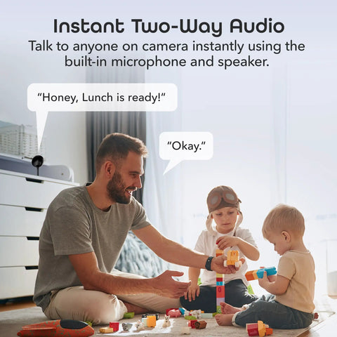 Family using 1080P Indoor Security Camera With WiFi For Real Time HD Video, 2 Way Audio, Motion Alerts, Night Vision, Remote Access, And Alexa Google Assistant Compatibility For Easy Smart Home Monitoring 1 Pack to communicate.
