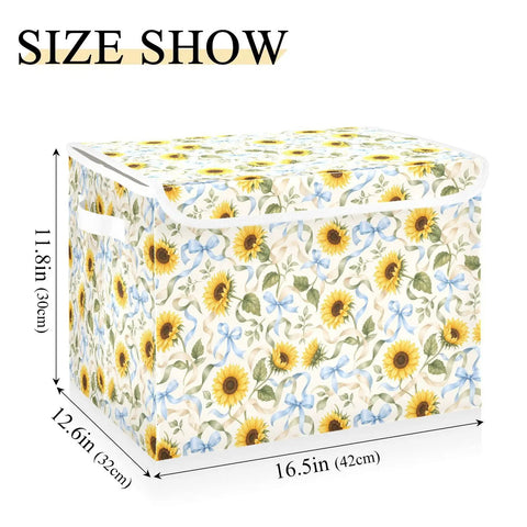 Kick Butt Foldable Storage Bin With Lid And Handles Built From Heavy Duty 300D Oxford Fabric, floral design, 16.5x12.6x11.8 inches.