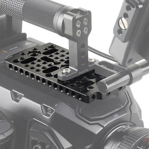 Battle Tested Camera Cheese Plate With Dual Thread Options Secure Switching Mount Featuring Arri Align Pin For Quick Rig Swaps and On Set Workflow Optimization For Videographers, mounted on a camera.