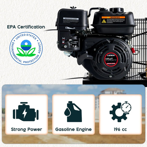 Albott 6.5HP Gas Air Compressor With 20 Gallon Portable Horizontal Tank, 115 PSI Max Pressure And Dual Air Outlets close-up of 196cc gasoline engine