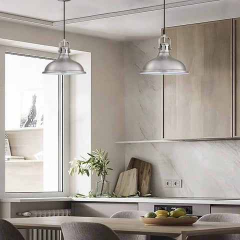 Kitchen with two 12 Inch LED Pendant Light 2 Pack Industrial Vintage Metal Chandeliers With Brushed Nickel Finish Ceiling Lamp