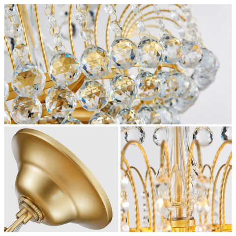 Close-up of Dope Crystal Chandelier Pendant Flush Mount Light With Gold Finish For Bedroom Hallway Bar Kitchen Bathroom.