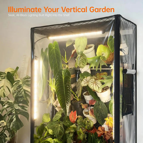 Indoor Greenhouse Cabinet With Pegboard And Grow Light Kit, 4 Pack 96W Full Spectrum Plant Lights, Perfect For Indoor Plants And Foliage, Measures 35.4 X 13.8 X 71 Inches