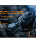 Gloved hand holding Long-Range Rechargeable Hunting Flashlight 1500 Lumen With 1011 Yards Reach Includes 2x ARB-L21-5000U Batteries