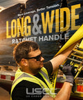 Man using Replacement Fixed Ends For Ratchet Straps 4 Inch By 11 Inch 2 Pack Tough As Nails 5400 Lbs on flatbed trailer