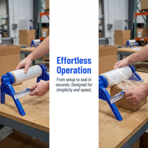 Plastic Wrap Dispenser With Cutter For Tabletop Use Easy Stretch Film Wrapping Machine Manual Packaging Tool in use