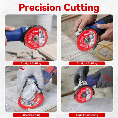 Four Point Five Inch Diamond Blade For Angle Grinder Cutting Concrete Tile Marble Granite And Glass shown in precision cutting applications.