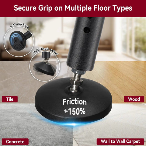 Heavy Duty Door Security Bar Adjustable Interior Reinforced Door Jammer With Steel Lock Pin For Sliding Glass Doors shown on various floor types