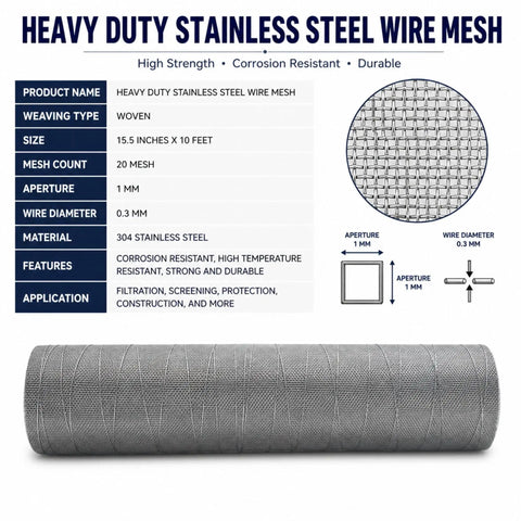 Stainless Steel 304 Wire Mesh Screen Roll Fifteen Point Five Inches by Ten Feet Built To Last Heavy Duty Durable Rust Resistant