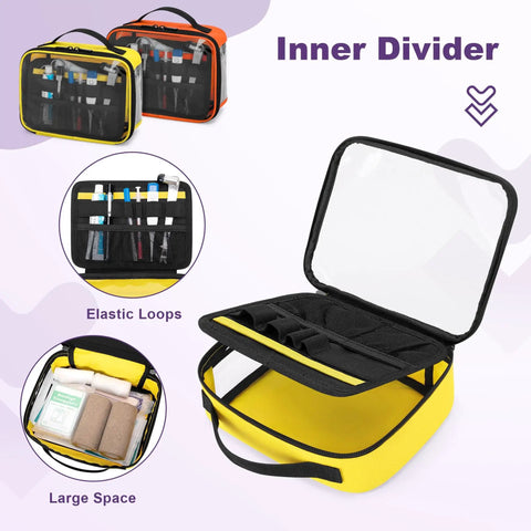 Four Pack Color Coded Clear Zip Pouches For First Aid Kit Organization with elastic loops and large space, yellow pouch shown