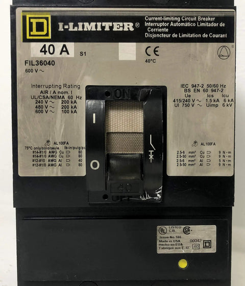 Dead Simple Bolt On 3 Pole 40 Amp 600 Volt Circuit Breaker With Rugged Steel Frame For Straight Shot Panel Upgrades and Bulletproof Residential Power Management, close-up detail.