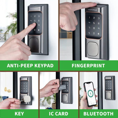 Keyless Entry Door Lock No Key Fumbles With Fingerprint And Keypad Bluetooth Smart Deadbolt For Front Door in use