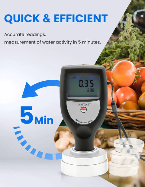 Portable Water Activity Meter For Food Testing With Software And USB Data Ultra Lightweight Under 100 Grams on a kitchen counter