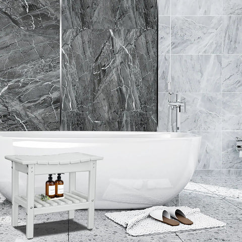 HDPE Shower Bench With Space Saving Storage Shelf For Bathroom Use Waterproof Indoor Spa Stool Comfortable Shower Chair