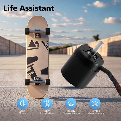2300W Brushless Motor For Electric Skateboards And DIY E Vehicles 4080 RPM High Torque 170KV DC Motor beside longboard skateboard
