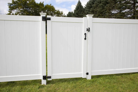 Heavy Duty Gate Hinges Kit For Wood Or Vinyl Gates, Built Tough Self Closing 180 Degree Swing, 2 Pack, Supports Gates Up To 96 Inches Wide And 150 Lbs, Includes 4 Decorative Hinge Covers And 24 Screws on white vinyl fence gate
