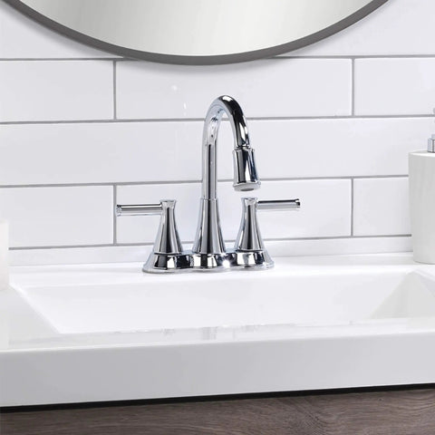 Lit Water Powered LED Light Bathroom Faucet With High Arc And Two Handles Polished Chrome Finish Modern Sink Tap