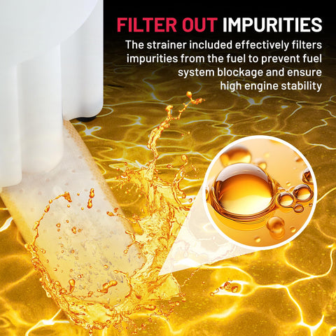 Filter cleaning fuel impurities with illustration of strainer effect for Fuel Pump Assembly For Dodge Ram 1500 2002 2003 3.7L V6 4.7L V8 5.9L V8 Replacement Interchangeable With P75028M SP7161M OE Grade High Flow Direct Fit Durable Construction Reliable Gas Delivery System No Hassle Install