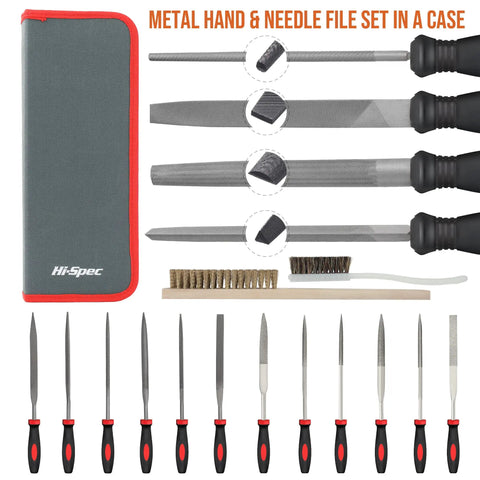 18 Piece Metal Hand And Needle File Set Kit With T12 Carbon Steel Files for Wood Metal Crafts in zip case and brushes visible