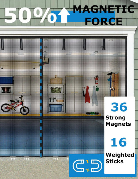 Magnetic Garage Door Screen For Two Car Garage 16 By 7 Feet Fits Up To 194 By 84 Inches With 36 Magnets No Fuss Magnetic Closure
