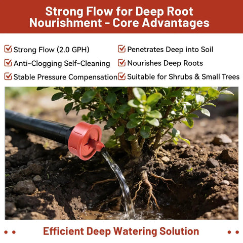 Heavy Duty 2 GPH Pressure Compensating Drip Irrigation Spot Drippers For Deep Root Watering Of Shrubs And Small Trees in use