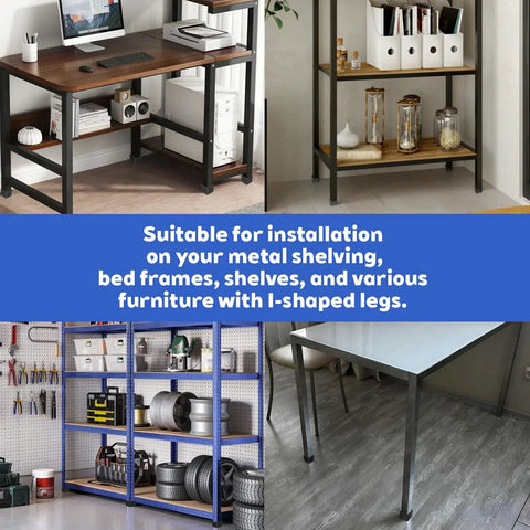 8 Piece Heavy Duty Rubber Corner Caps For Metal Bed Frame Legs With Anti Slip L Shape Design In Matte Black to protect metal furniture and shelves.