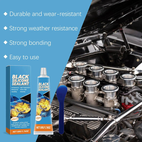 Portable Waterproof Engine Repair Sealant Kick Those Drips To The Curb With Rock Solid Bonding Built Tough For Grease Monkey Jobs High Performance Underhood Fix For Coolant And Oil Leaks Fast Setting Heavy Duty Adhesive Solution 2 Pack display with engine parts and sealant tube.