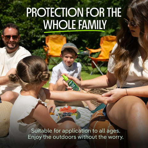 Family using Twin Pack Mosquito And Tick Repellent Spray 4 Fl Oz Each With Lemon Eucalyptus Plant Based Formula, outdoors