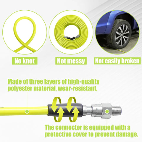 Yellow sewer jetter kit for pressure washer 100 ft hose with connector, features high-quality polyester material and durability